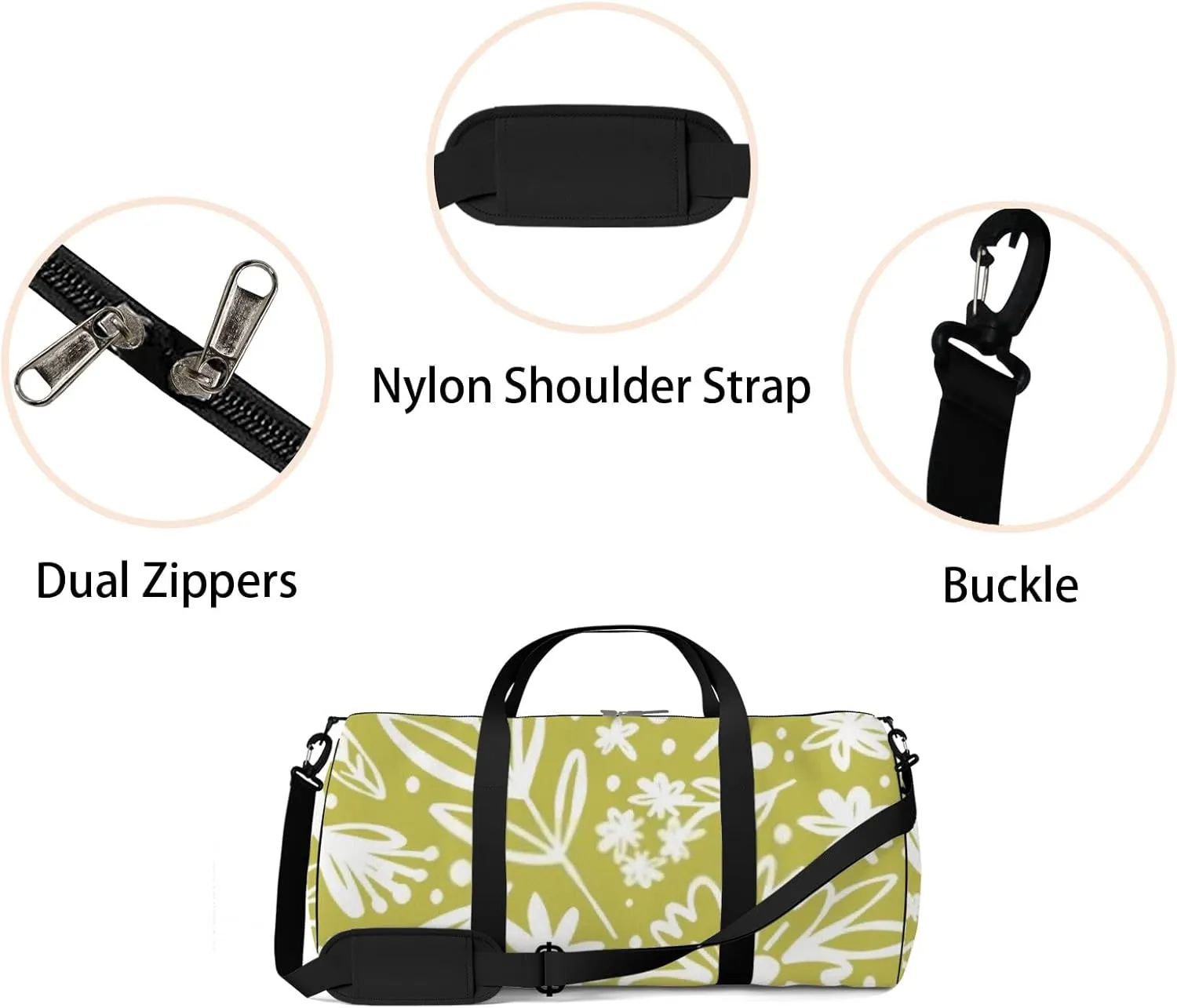 Sports Gym Bag for Women and Men Waterproof Cute Sketch Line Art Floral Pattern Doodle Style Duffel Bag Lightweight Carryon Traveling Boarding Gripsack
