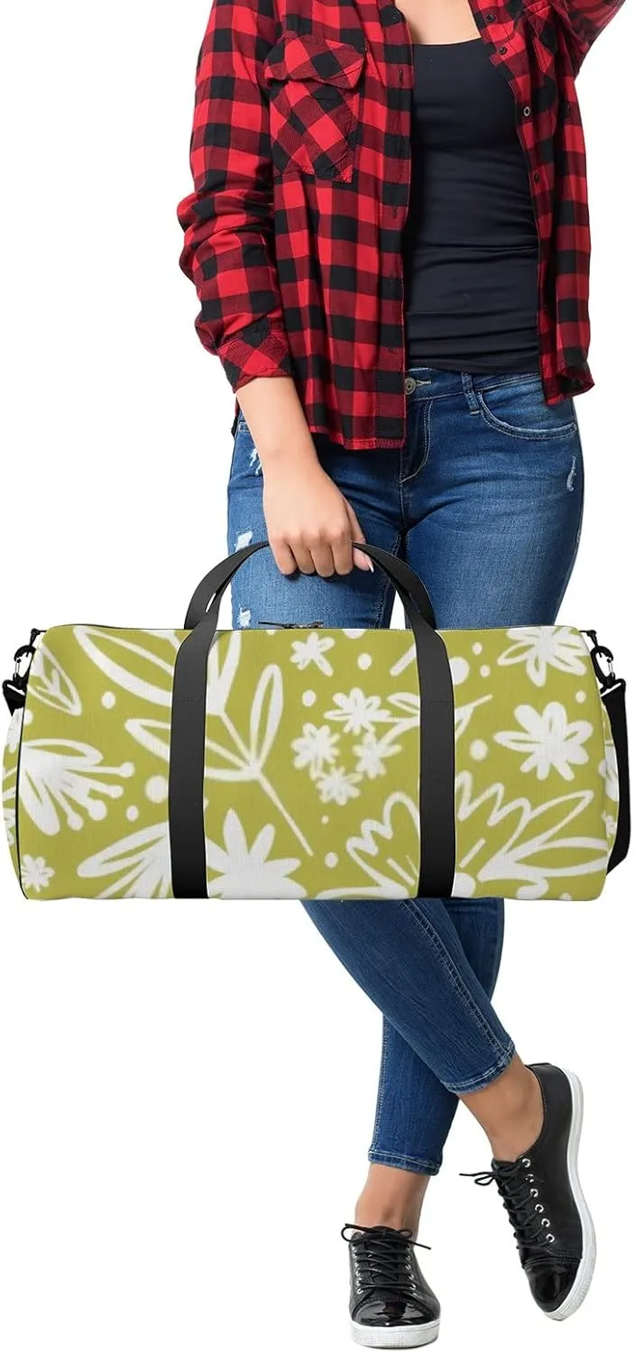 Sports Gym Bag for Women and Men Waterproof Cute Sketch Line Art Floral Pattern Doodle Style Duffel Bag Lightweight Carryon Traveling Boarding Gripsack