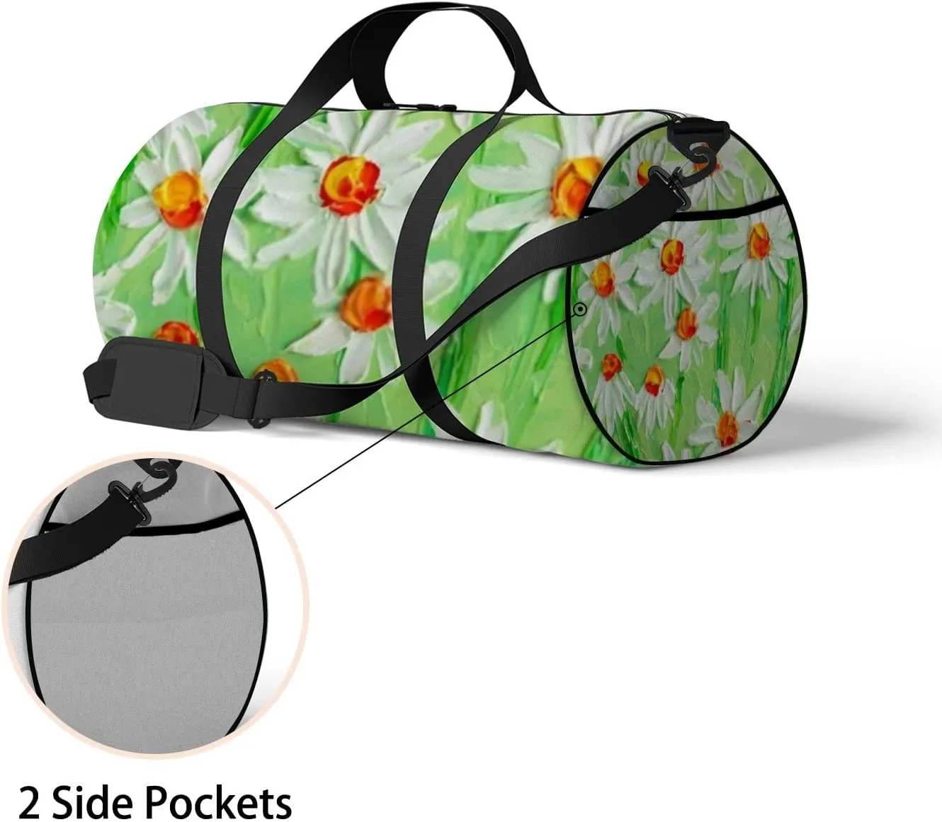Sports Gym Bag for Women and Men Waterproof Daisy Field Oil Painting Green Duffel Bag Lightweight Carryon Traveling Boarding Gripsack