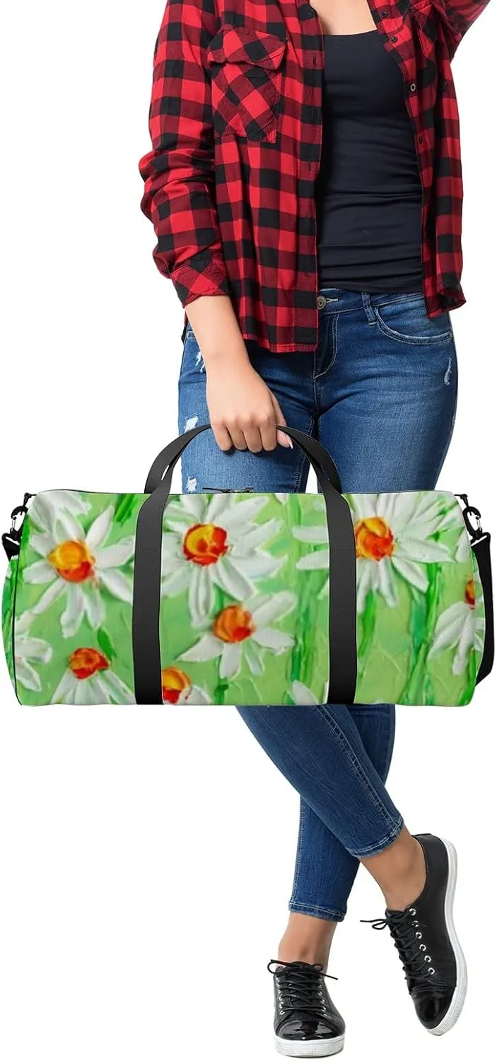 Sports Gym Bag for Women and Men Waterproof Daisy Field Oil Painting Green Duffel Bag Lightweight Carryon Traveling Boarding Gripsack