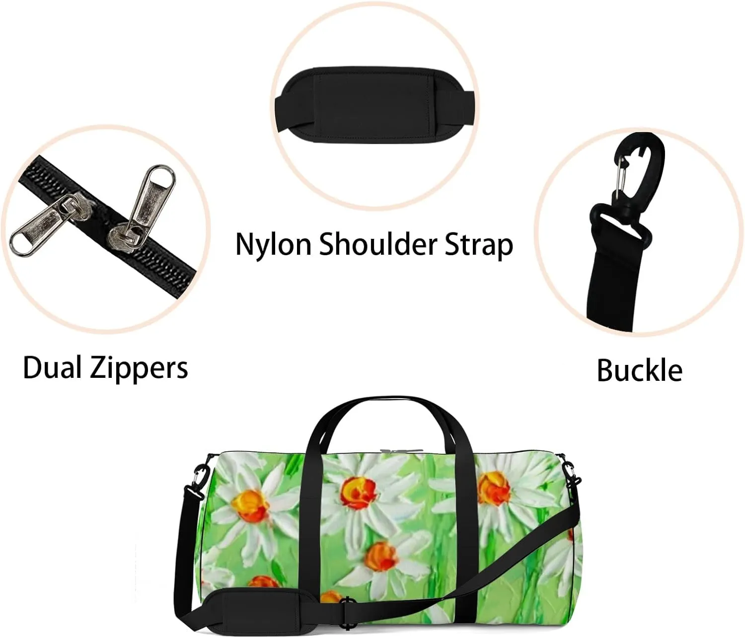 Sports Gym Bag for Women and Men Waterproof Daisy Field Oil Painting Green Duffel Bag Lightweight Carryon Traveling Boarding Gripsack