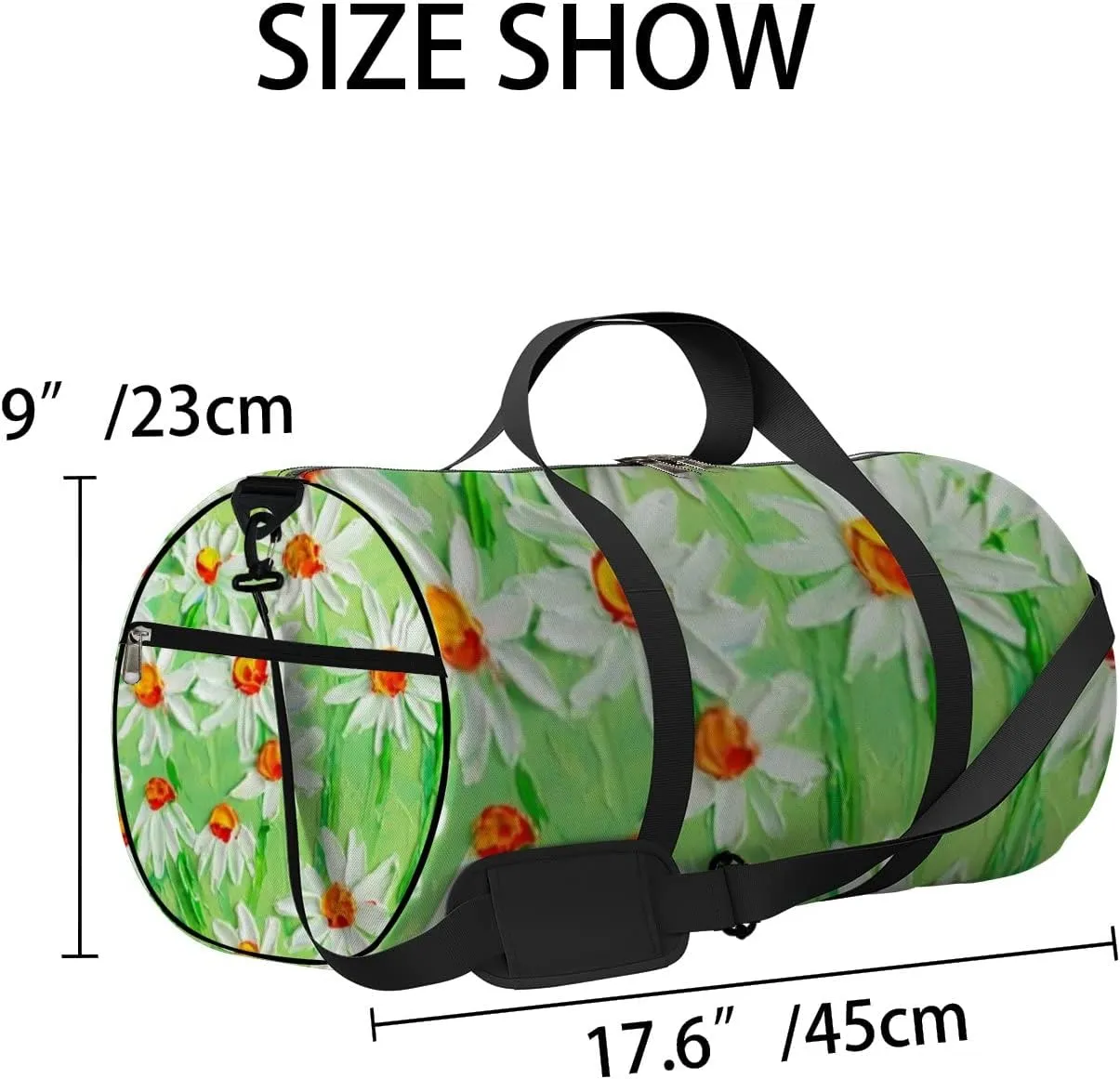 Sports Gym Bag for Women and Men Waterproof Daisy Field Oil Painting Green Duffel Bag Lightweight Carryon Traveling Boarding Gripsack