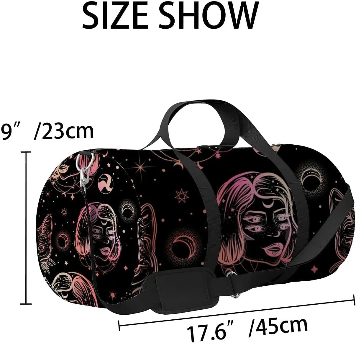 Sports Gym Bag for Women and Men Waterproof Dark Pattern Cat Art Duffel Bag Lightweight Carryon Traveling Boarding Gripsack