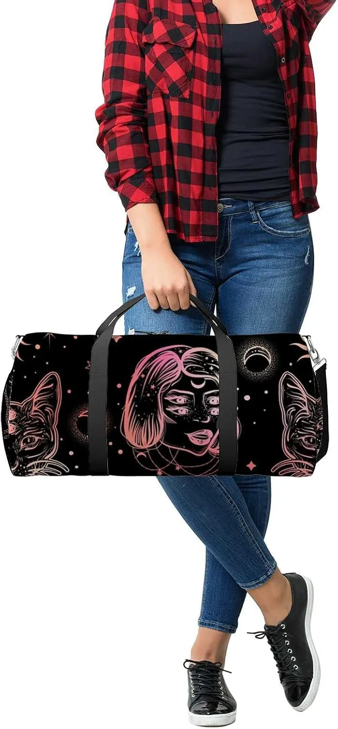 Sports Gym Bag for Women and Men Waterproof Dark Pattern Cat Art Duffel Bag Lightweight Carryon Traveling Boarding Gripsack