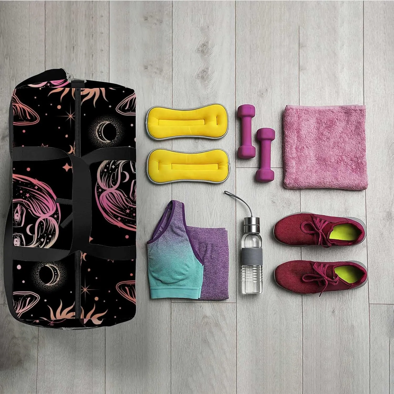 Sports Gym Bag for Women and Men Waterproof Dark Pattern Cat Art Duffel Bag Lightweight Carryon Traveling Boarding Gripsack
