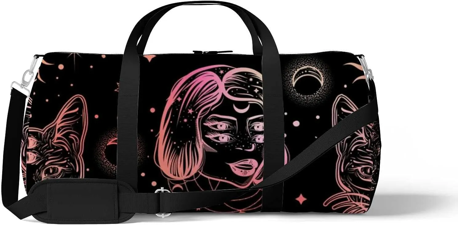 Sports Gym Bag for Women and Men Waterproof Dark Pattern Cat Art Duffel Bag Lightweight Carryon Traveling Boarding Gripsack
