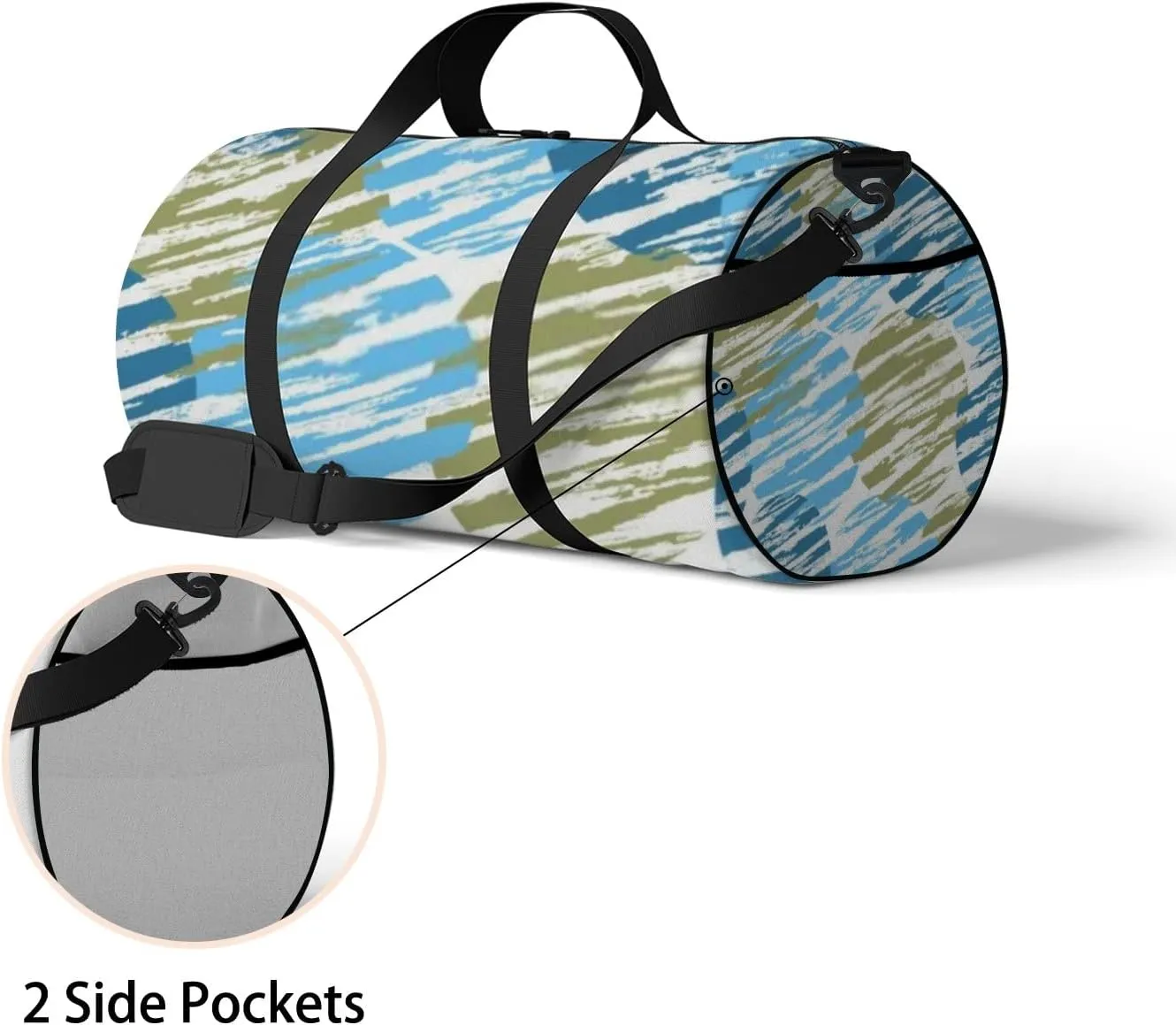 Sports Gym Bag for Women and Men Waterproof Decorative Circles Blue Duffel Bag Lightweight Carryon Traveling Boarding Gripsack