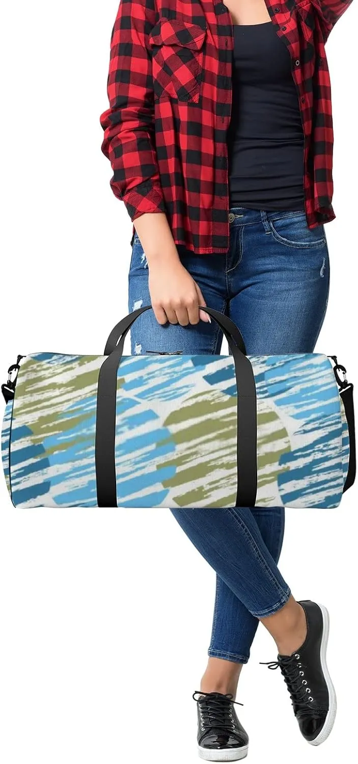 Sports Gym Bag for Women and Men Waterproof Decorative Circles Blue Duffel Bag Lightweight Carryon Traveling Boarding Gripsack
