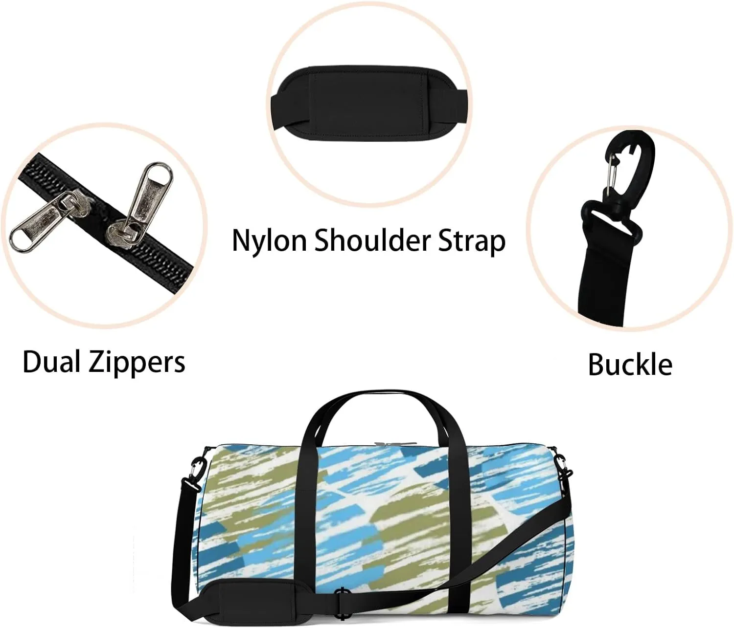 Sports Gym Bag for Women and Men Waterproof Decorative Circles Blue Duffel Bag Lightweight Carryon Traveling Boarding Gripsack