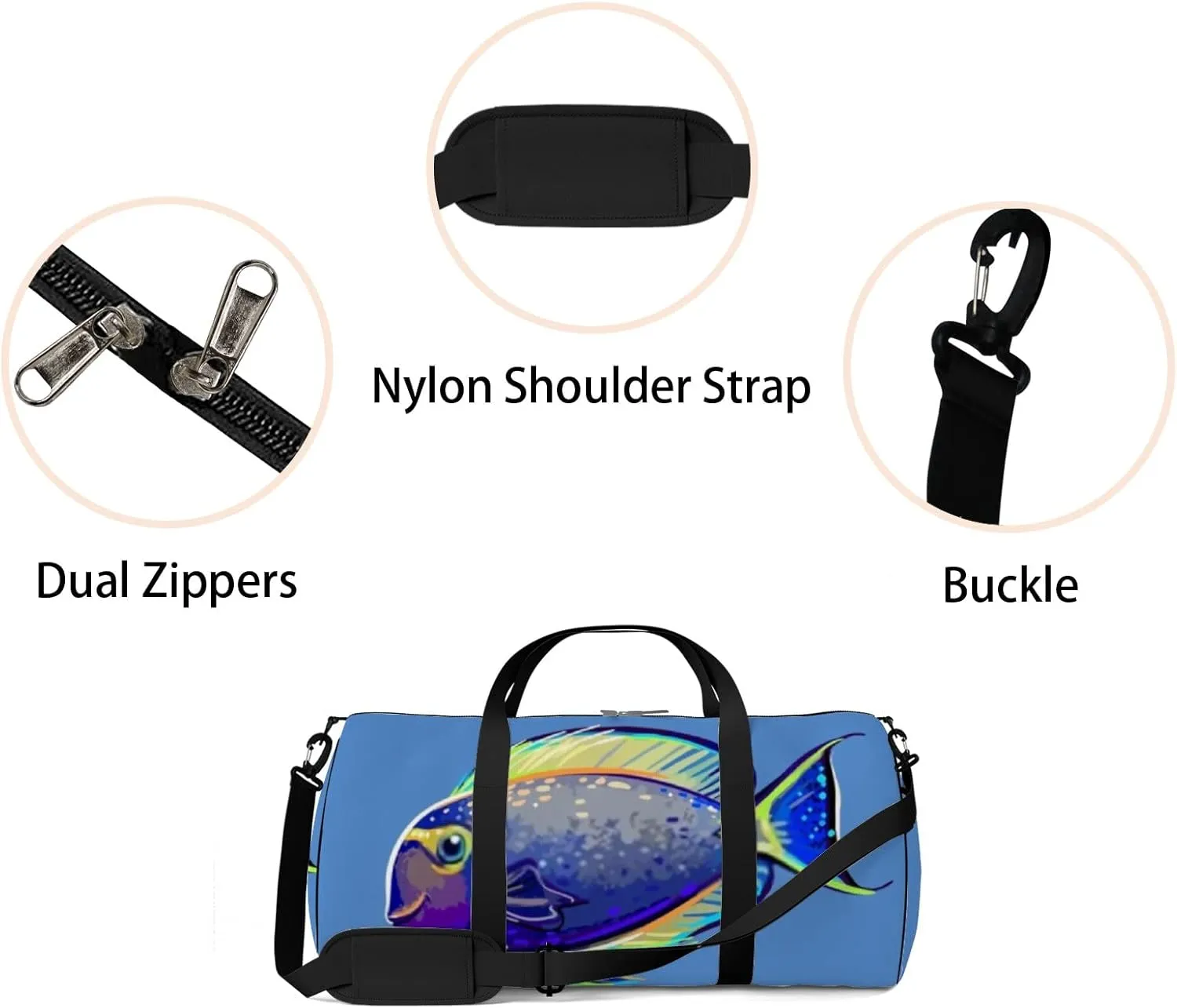 Sports Gym Bag for Women and Men Waterproof Different Tropical Fish Duffel Bag Lightweight Carryon Traveling Boarding Gripsack