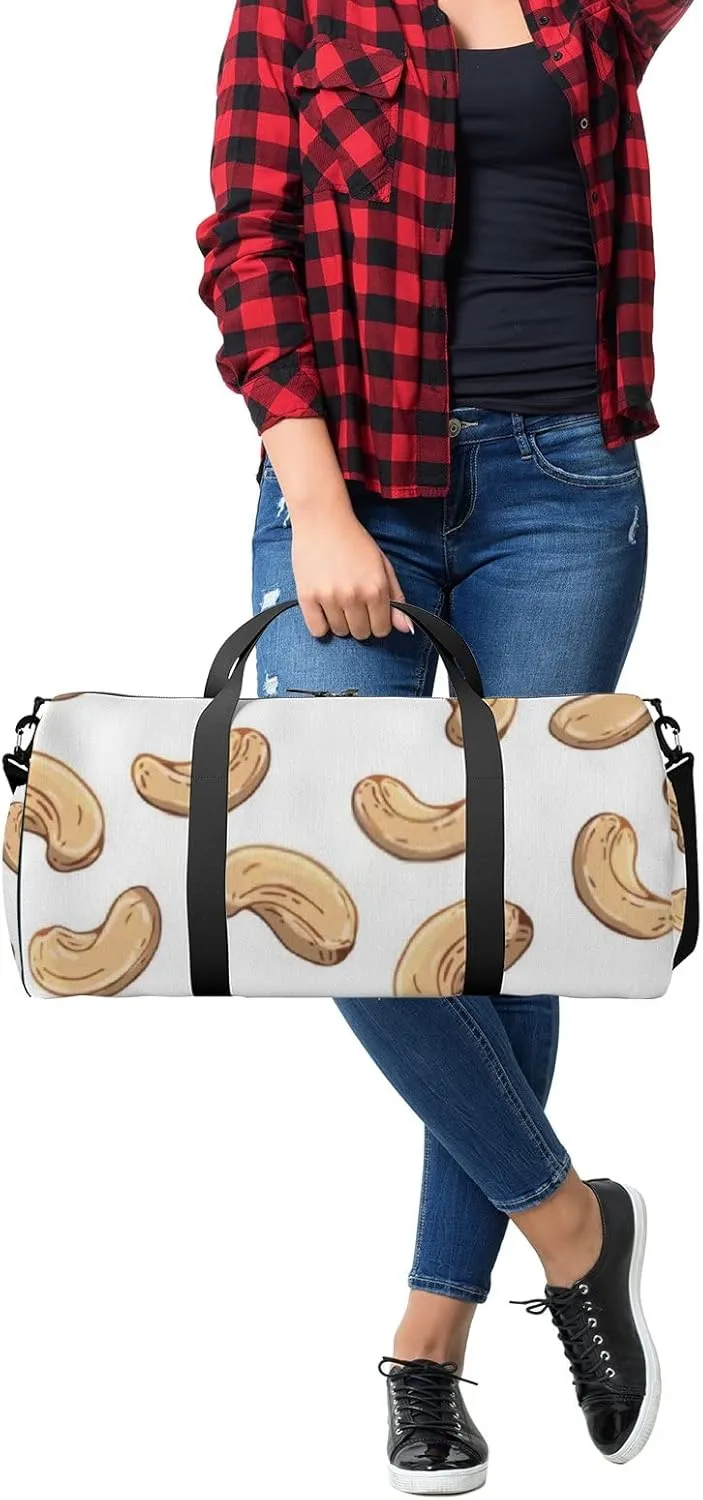 Sports Gym Bag for Women and Men Waterproof Doodle Cashews Pattern Beige Duffel Bag Lightweight Carryon Traveling Boarding Gripsack