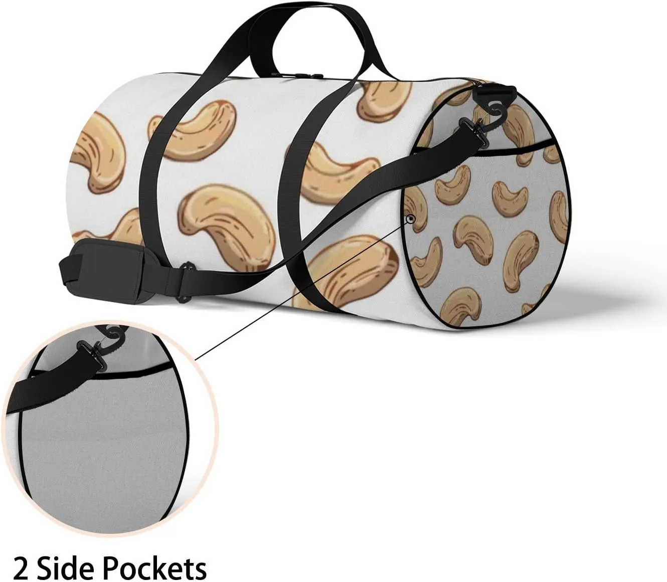 Sports Gym Bag for Women and Men Waterproof Doodle Cashews Pattern Beige Duffel Bag Lightweight Carryon Traveling Boarding Gripsack