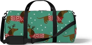 Sports Gym Bag for Women and Men Waterproof Dutchshunds Christmas Jumpers Blue Duffel Bag Lightweight Carryon Traveling Boarding Gripsack