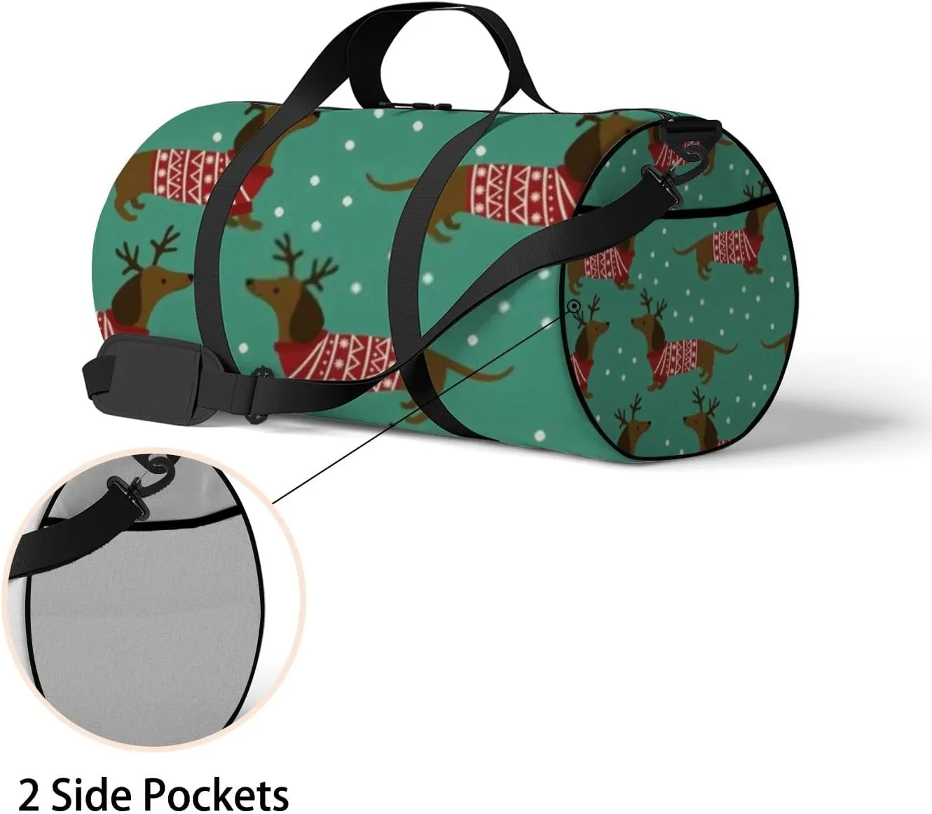Sports Gym Bag for Women and Men Waterproof Dutchshunds Christmas Jumpers Blue Duffel Bag Lightweight Carryon Traveling Boarding Gripsack