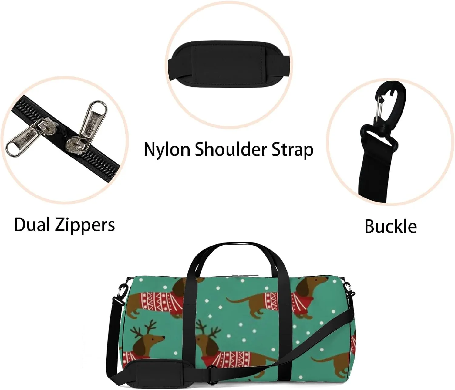 Sports Gym Bag for Women and Men Waterproof Dutchshunds Christmas Jumpers Blue Duffel Bag Lightweight Carryon Traveling Boarding Gripsack