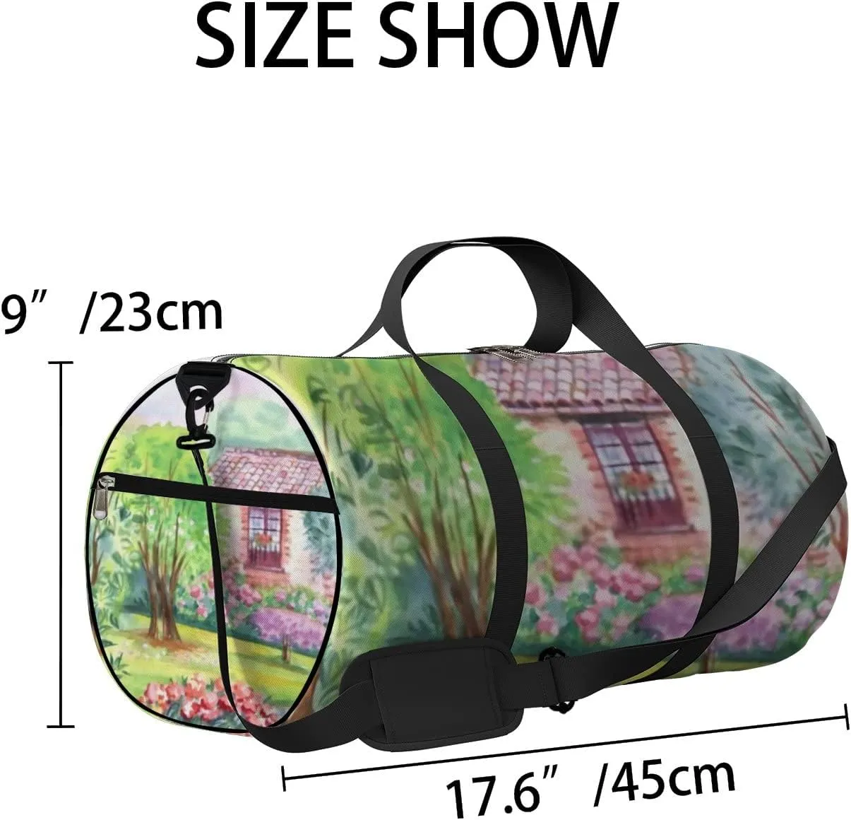 Sports Gym Bag for Women and Men Waterproof Garden Watercolor Landscape Duffel Bag Lightweight Carryon Traveling Boarding Gripsack