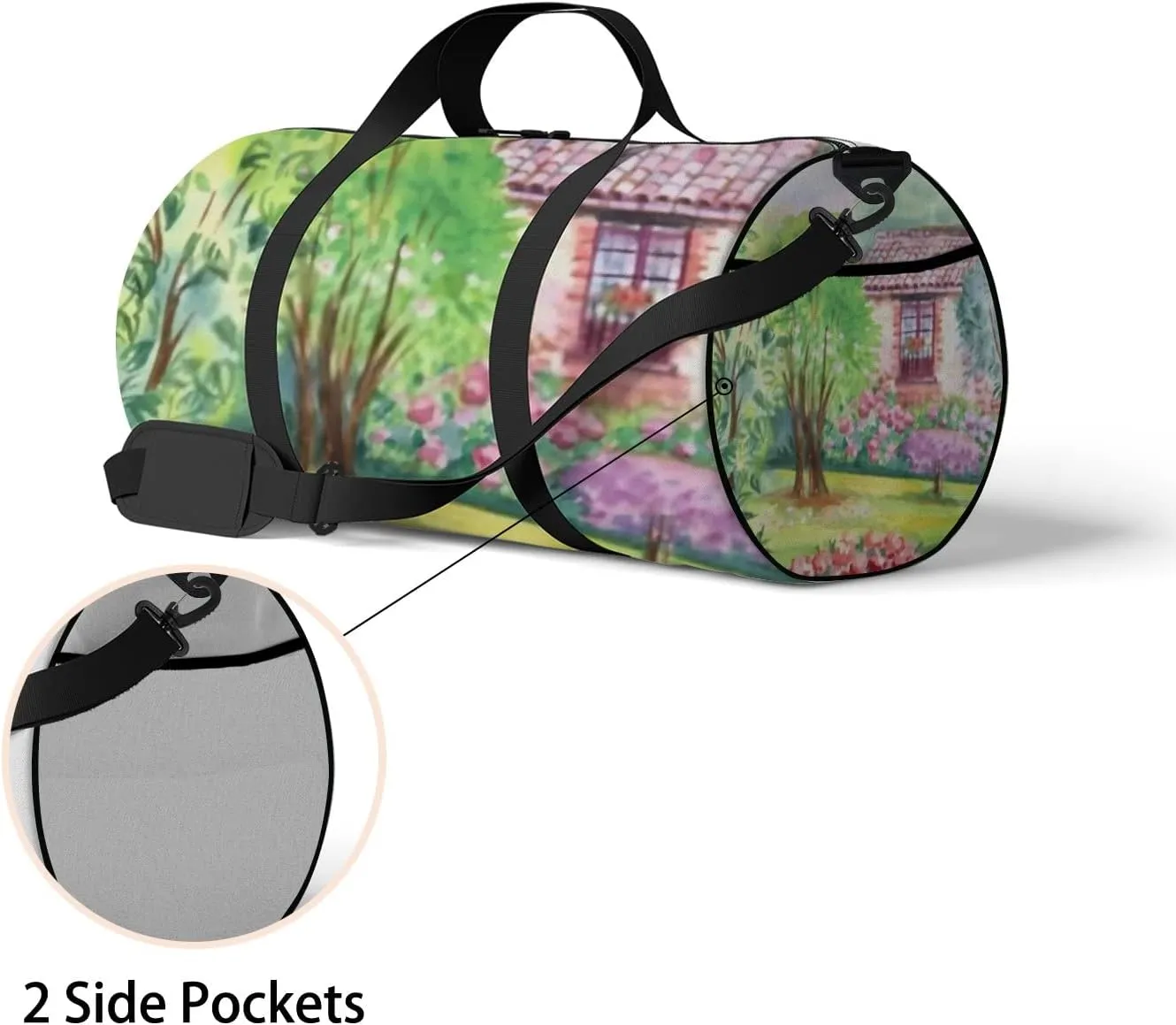 Sports Gym Bag for Women and Men Waterproof Garden Watercolor Landscape Duffel Bag Lightweight Carryon Traveling Boarding Gripsack