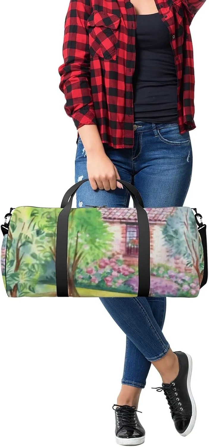 Sports Gym Bag for Women and Men Waterproof Garden Watercolor Landscape Duffel Bag Lightweight Carryon Traveling Boarding Gripsack
