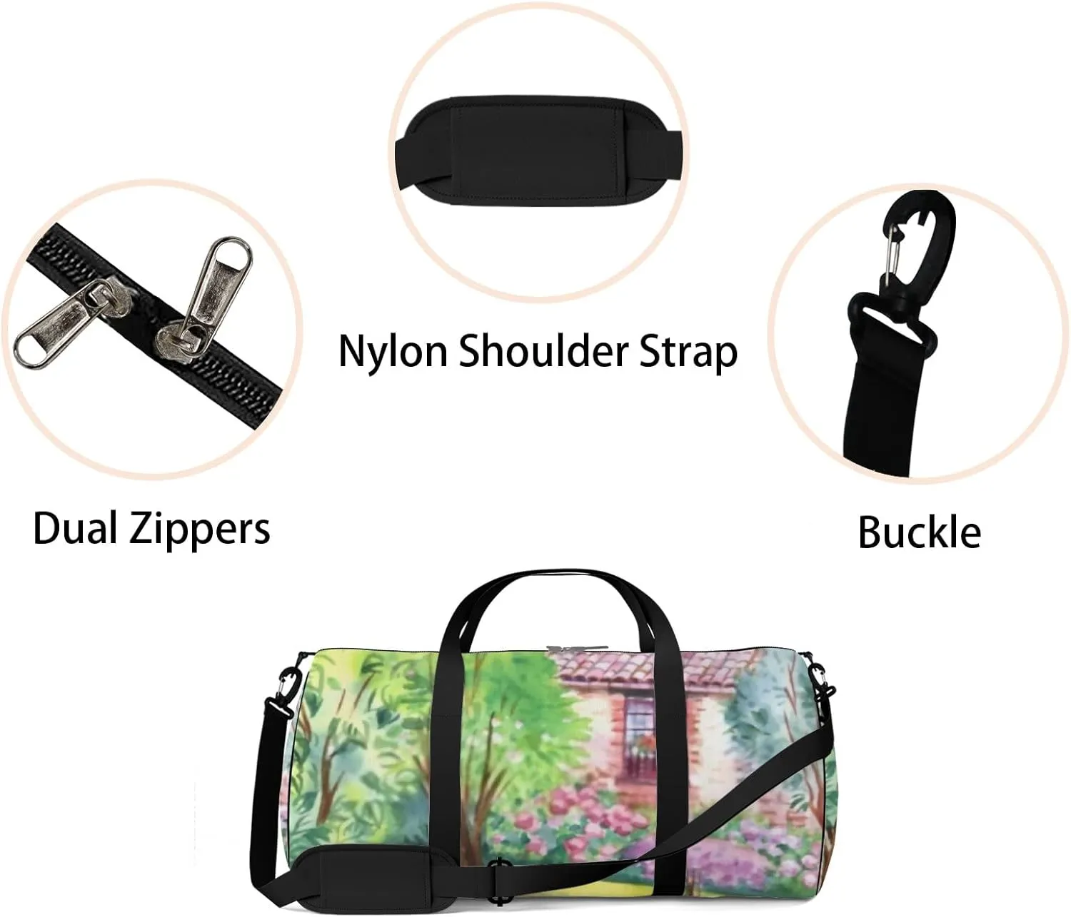 Sports Gym Bag for Women and Men Waterproof Garden Watercolor Landscape Duffel Bag Lightweight Carryon Traveling Boarding Gripsack