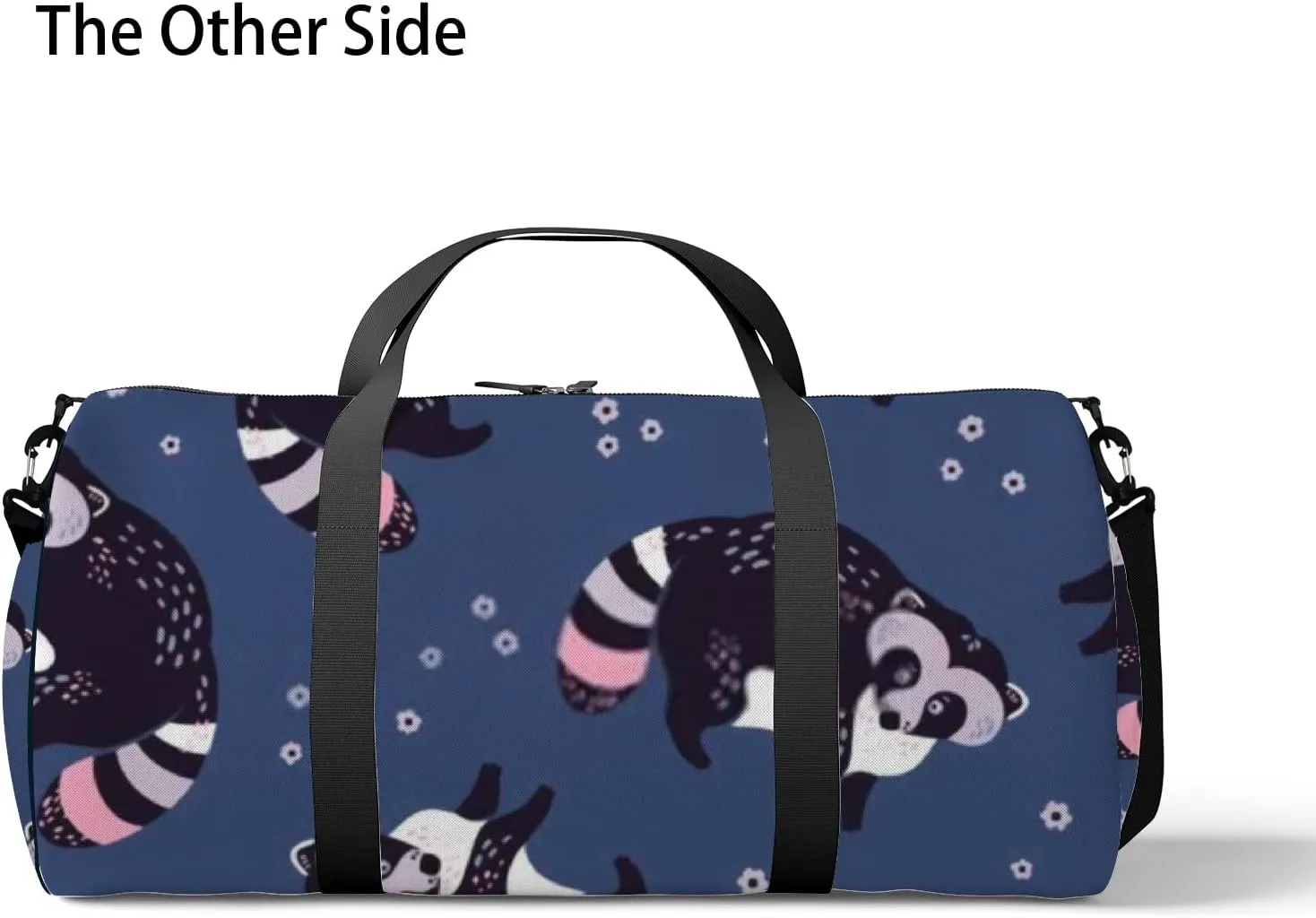 Sports Gym Bag for Women and Men Waterproof Hand Drawn Cute Raccoons Blue Duffel Bag Lightweight Carryon Traveling Boarding Gripsack