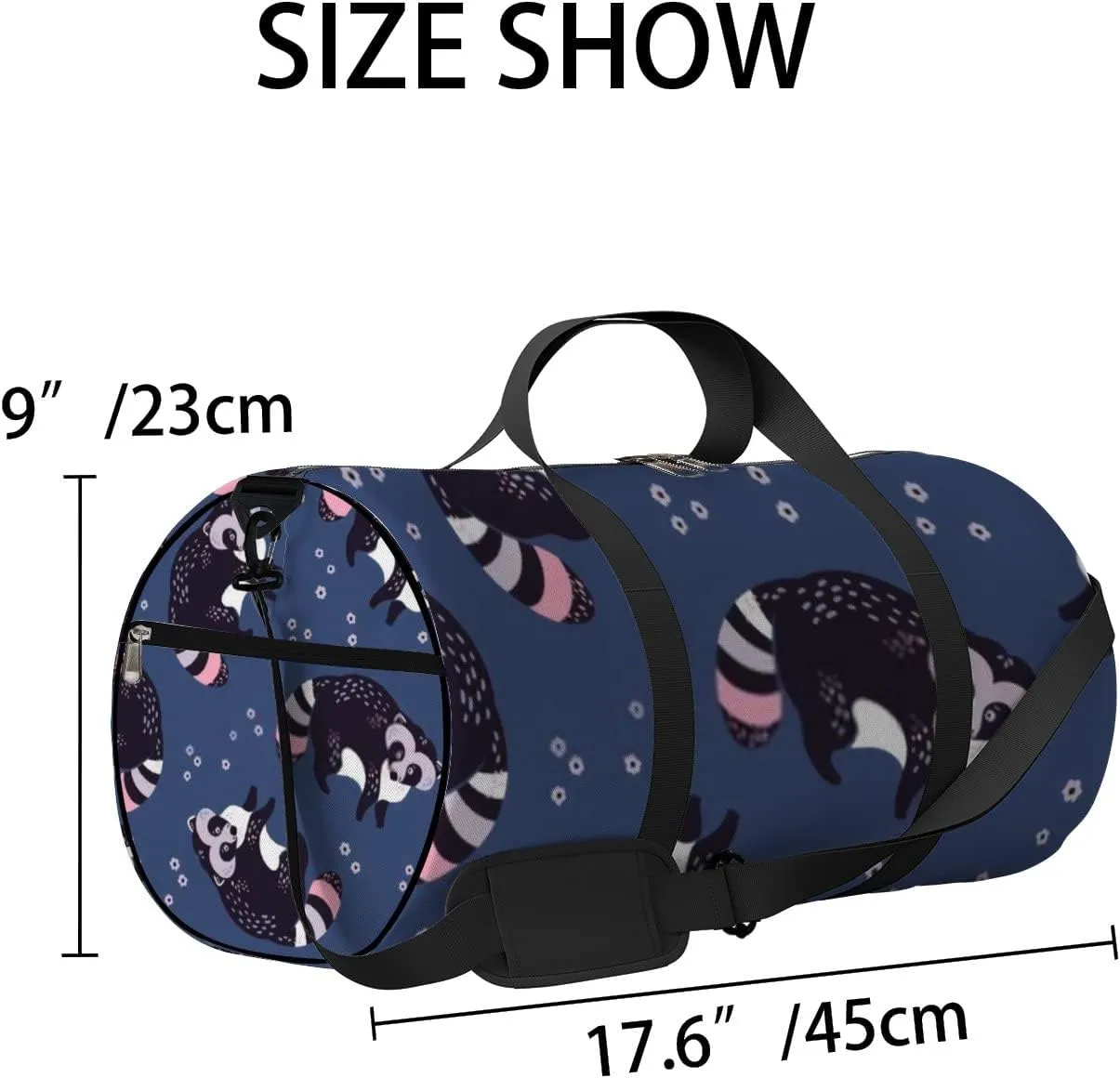 Sports Gym Bag for Women and Men Waterproof Hand Drawn Cute Raccoons Blue Duffel Bag Lightweight Carryon Traveling Boarding Gripsack