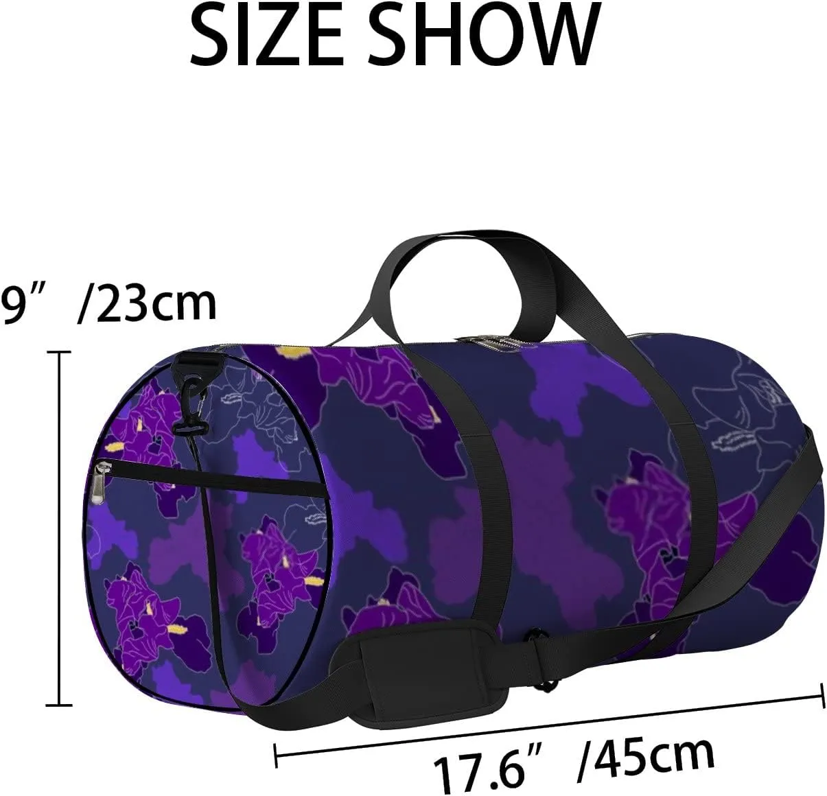 Sports Gym Bag for Women and Men Waterproof Hand Drawn Flowers Pattern Purple Duffel Bag Lightweight Carryon Traveling Boarding Gripsack
