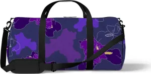 Sports Gym Bag for Women and Men Waterproof Hand Drawn Flowers Pattern Purple Duffel Bag Lightweight Carryon Traveling Boarding Gripsack