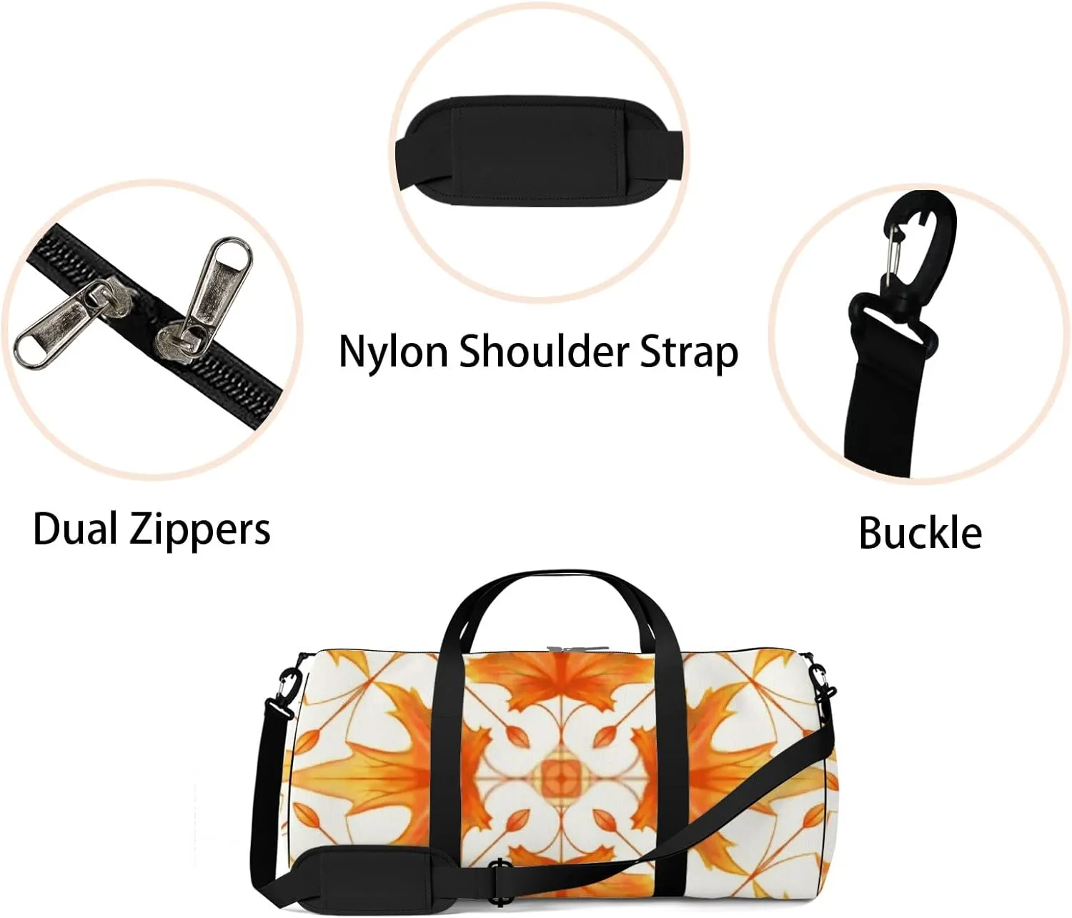 Sports Gym Bag for Women and Men Waterproof Hand Drawn Maple Leaf Pattern Duffel Bag Lightweight Carryon Traveling Boarding Gripsack