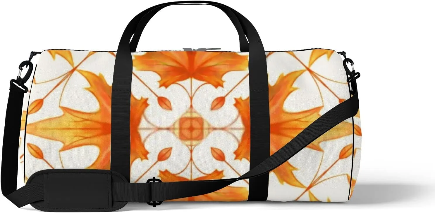 Sports Gym Bag for Women and Men Waterproof Hand Drawn Maple Leaf Pattern Duffel Bag Lightweight Carryon Traveling Boarding Gripsack