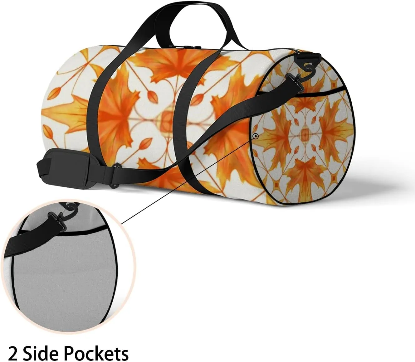 Sports Gym Bag for Women and Men Waterproof Hand Drawn Maple Leaf Pattern Duffel Bag Lightweight Carryon Traveling Boarding Gripsack