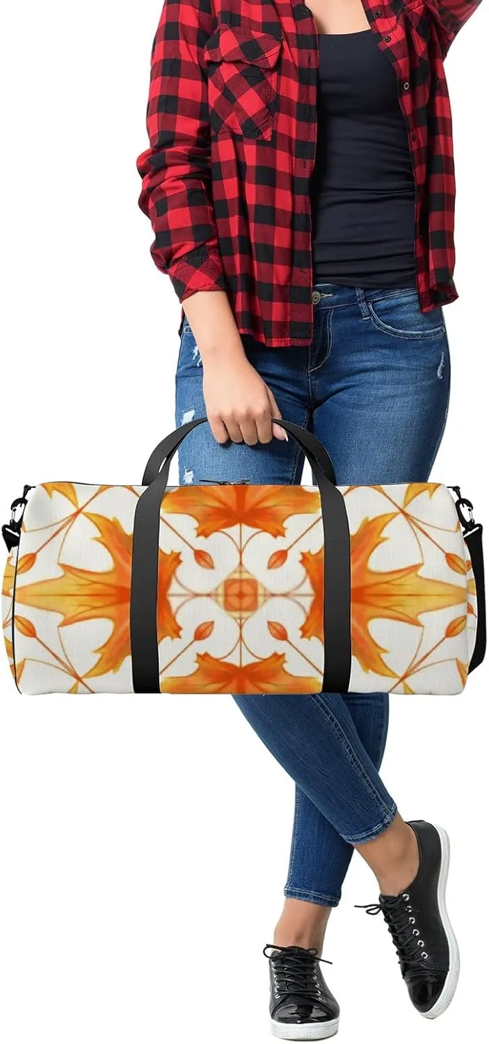 Sports Gym Bag for Women and Men Waterproof Hand Drawn Maple Leaf Pattern Duffel Bag Lightweight Carryon Traveling Boarding Gripsack