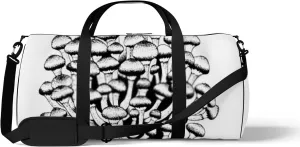 Sports Gym Bag for Women and Men Waterproof Hand Drawn Mushrooms Black and White Duffel Bag Lightweight Carryon Traveling Boarding Gripsack
