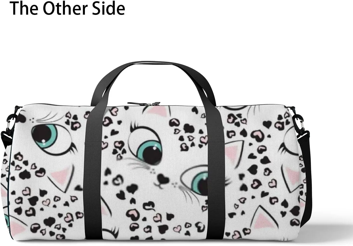 Sports Gym Bag for Women and Men Waterproof Leopard Hearts Kitten Cute Faces White Duffel Bag Lightweight Carryon Traveling Boarding Gripsack