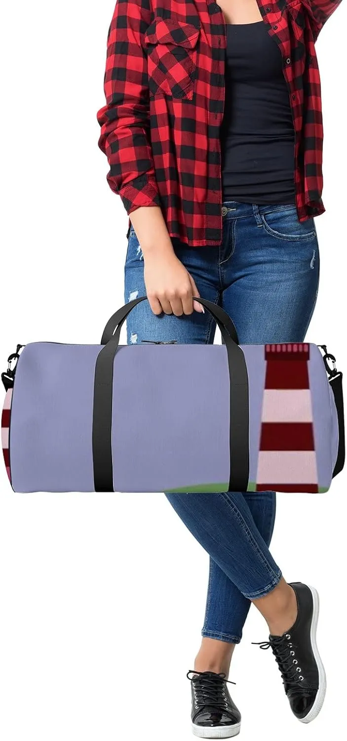 Sports Gym Bag for Women and Men Waterproof Lighthouse Colored Meadow Duffel Bag Lightweight Carryon Traveling Boarding Gripsack