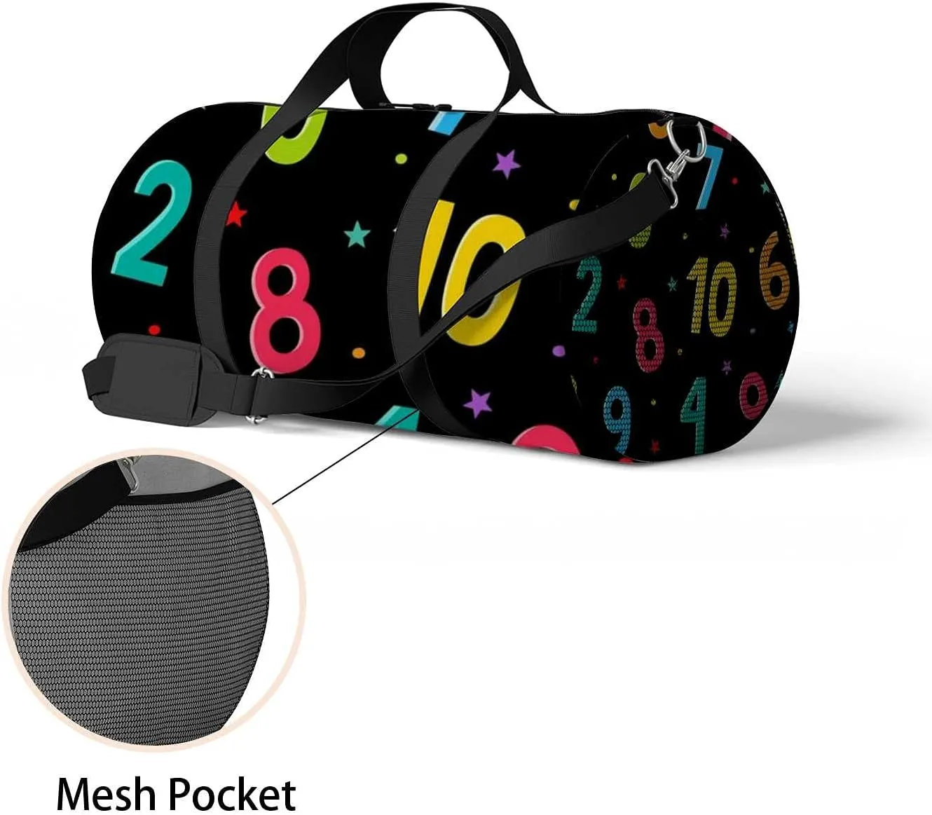 Sports Gym Bag for Women and Men Waterproof Number Cartoon Pattern Stars Duffel Bag Lightweight Carryon Traveling Boarding Gripsack