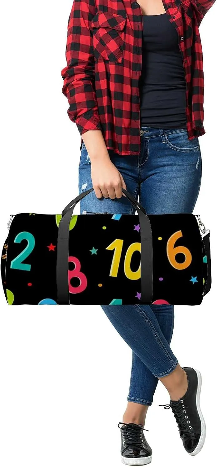 Sports Gym Bag for Women and Men Waterproof Number Cartoon Pattern Stars Duffel Bag Lightweight Carryon Traveling Boarding Gripsack