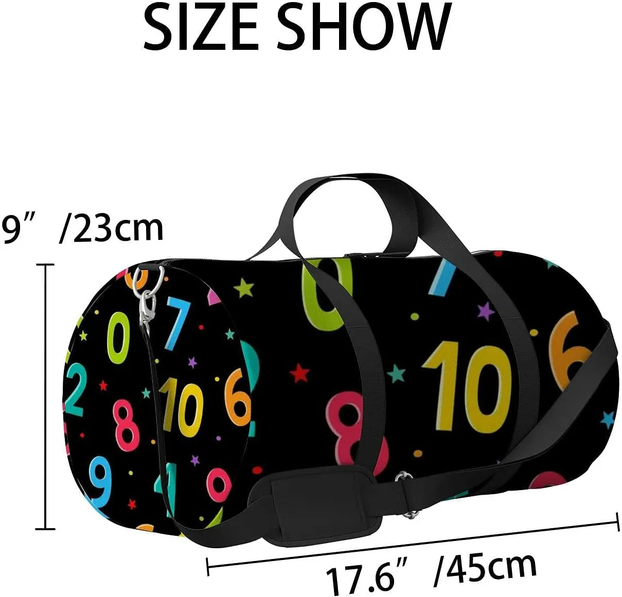 Sports Gym Bag for Women and Men Waterproof Number Cartoon Pattern Stars Duffel Bag Lightweight Carryon Traveling Boarding Gripsack