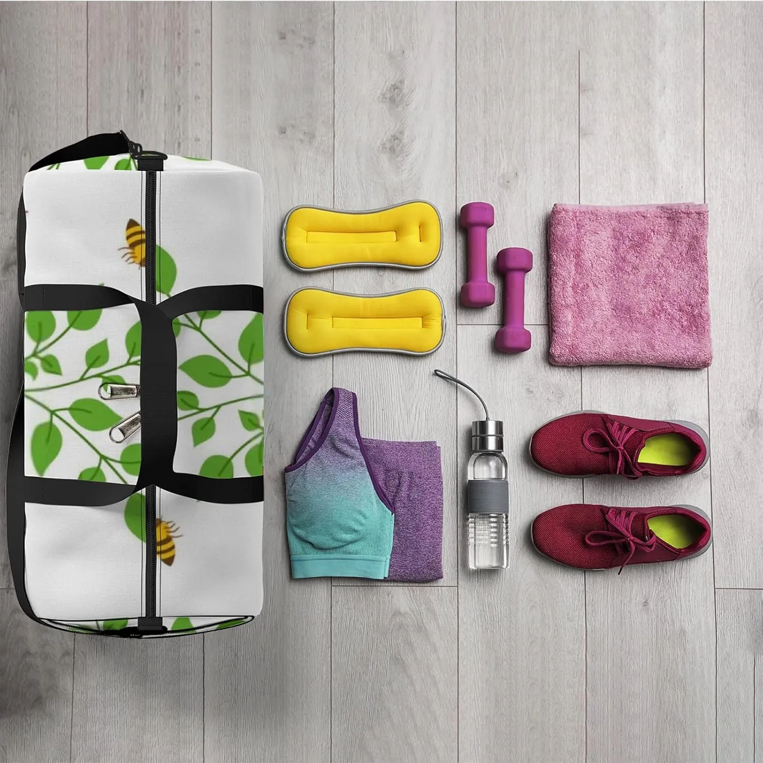 Sports Gym Bag for Women and Men Waterproof Potato Plant Leaves Cartoon Style Duffel Bag Lightweight Carryon Traveling Boarding Gripsack