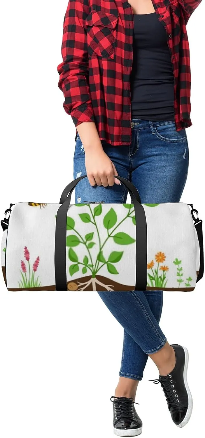 Sports Gym Bag for Women and Men Waterproof Potato Plant Leaves Cartoon Style Duffel Bag Lightweight Carryon Traveling Boarding Gripsack