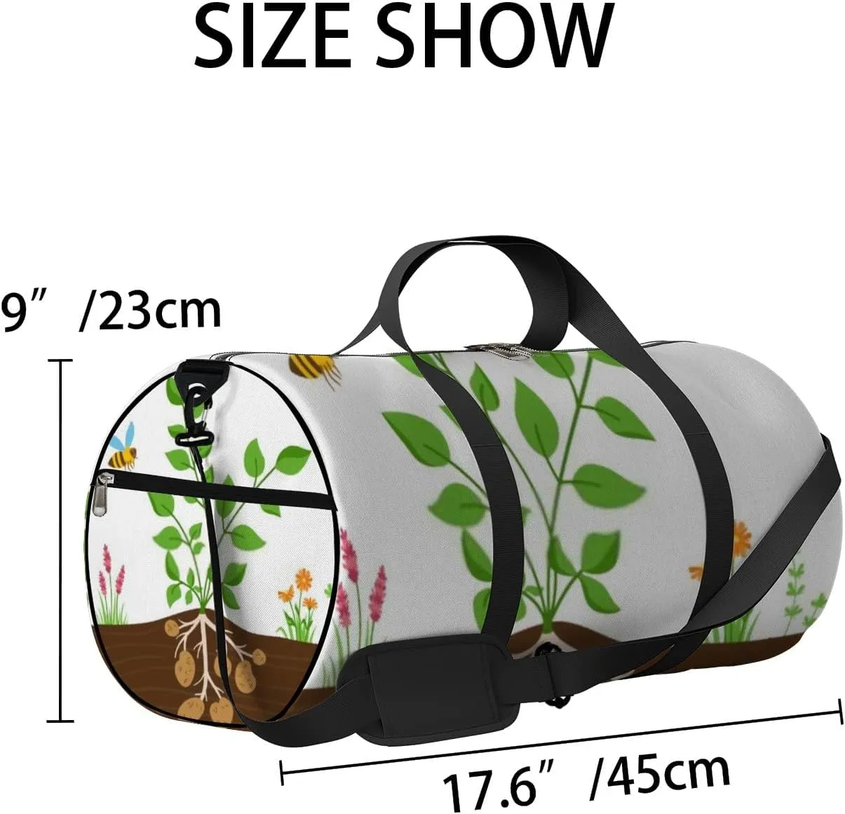 Sports Gym Bag for Women and Men Waterproof Potato Plant Leaves Cartoon Style Duffel Bag Lightweight Carryon Traveling Boarding Gripsack