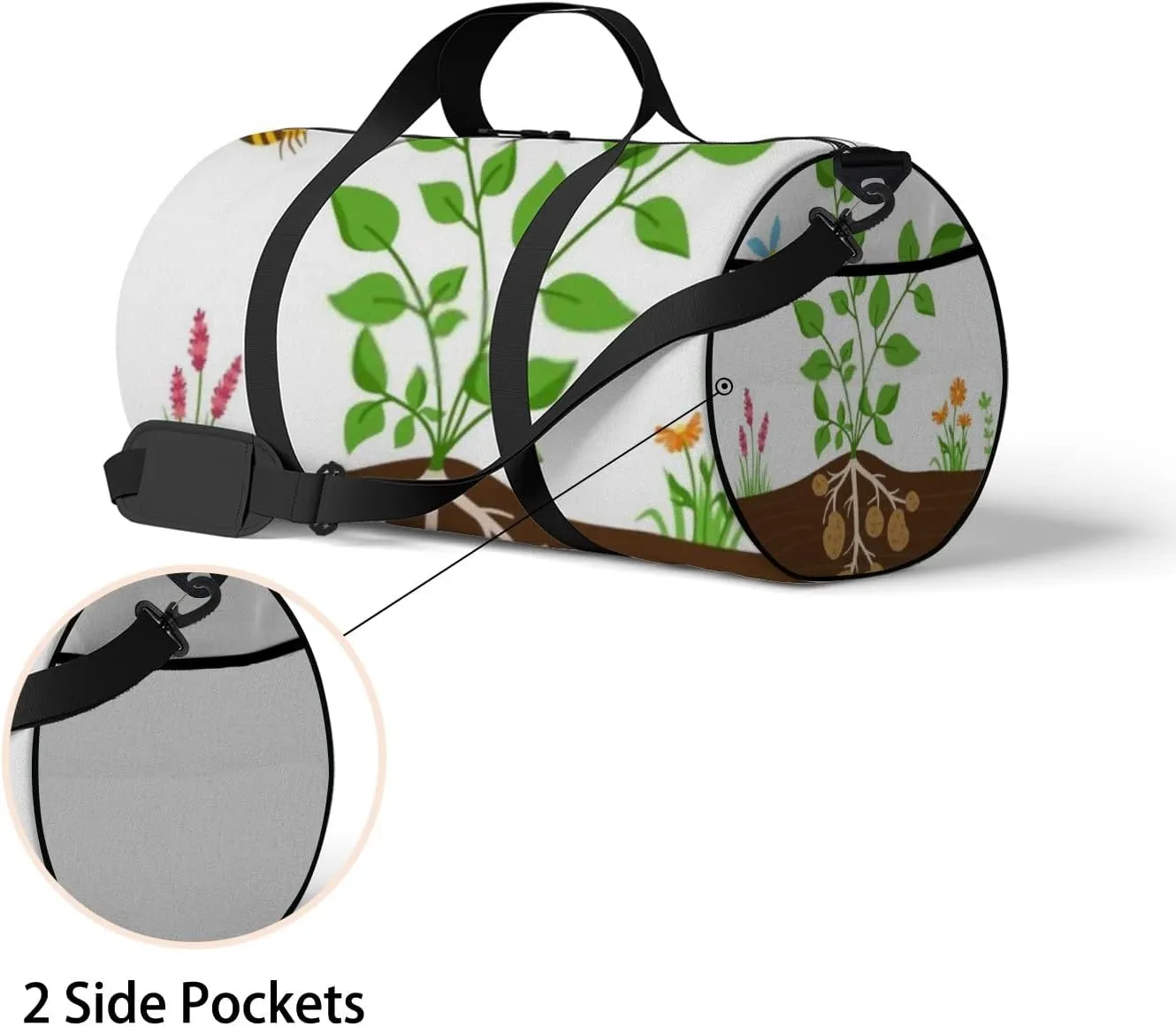 Sports Gym Bag for Women and Men Waterproof Potato Plant Leaves Cartoon Style Duffel Bag Lightweight Carryon Traveling Boarding Gripsack