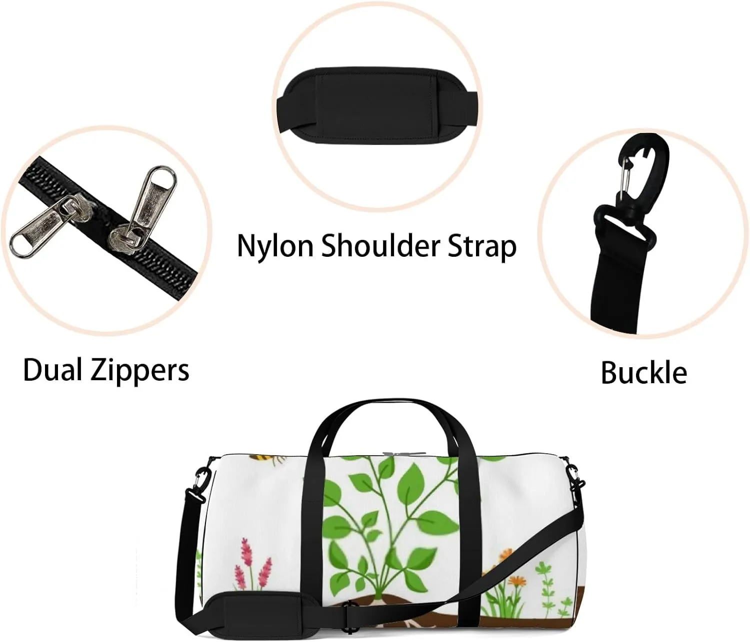Sports Gym Bag for Women and Men Waterproof Potato Plant Leaves Cartoon Style Duffel Bag Lightweight Carryon Traveling Boarding Gripsack