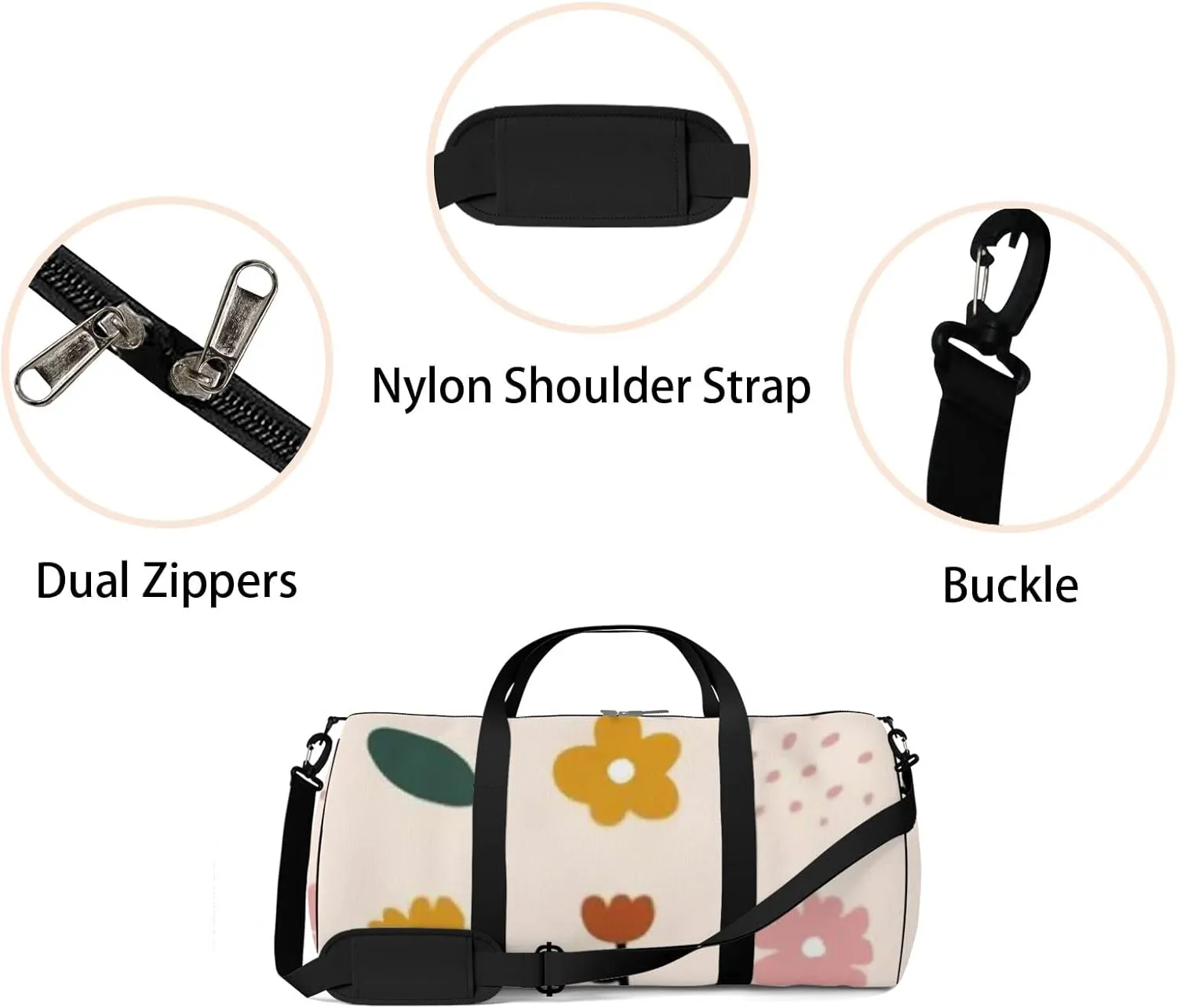 Sports Gym Bag for Women and Men Waterproof Simple Abstract Doodle Flowers Leaves Duffel Bag Lightweight Carryon Traveling Boarding Gripsack