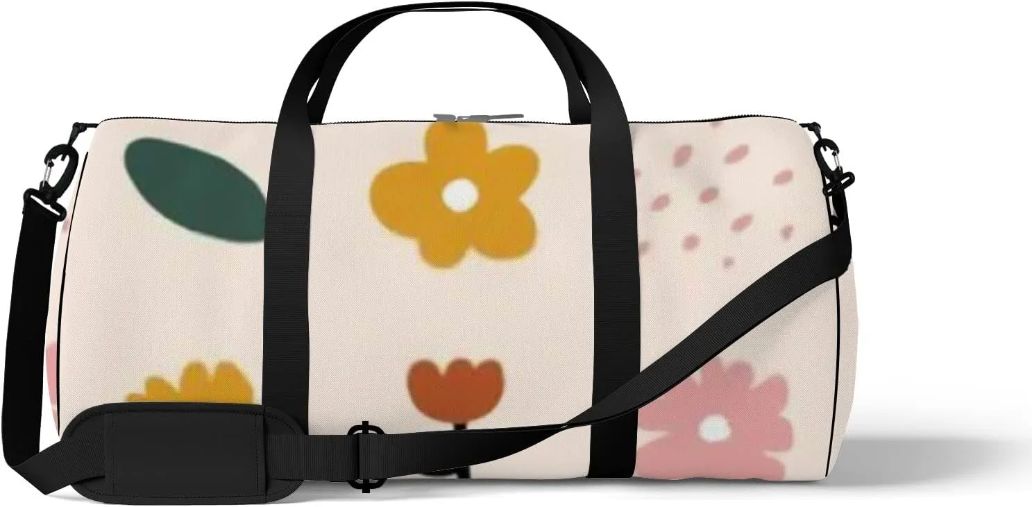 Sports Gym Bag for Women and Men Waterproof Simple Abstract Doodle Flowers Leaves Duffel Bag Lightweight Carryon Traveling Boarding Gripsack