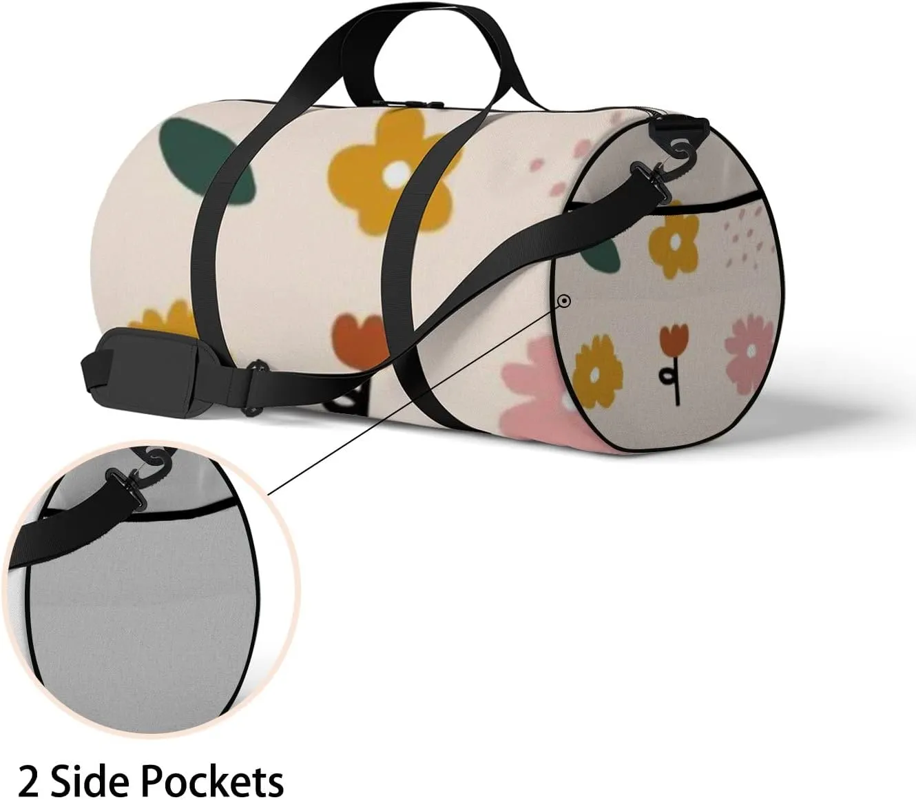 Sports Gym Bag for Women and Men Waterproof Simple Abstract Doodle Flowers Leaves Duffel Bag Lightweight Carryon Traveling Boarding Gripsack