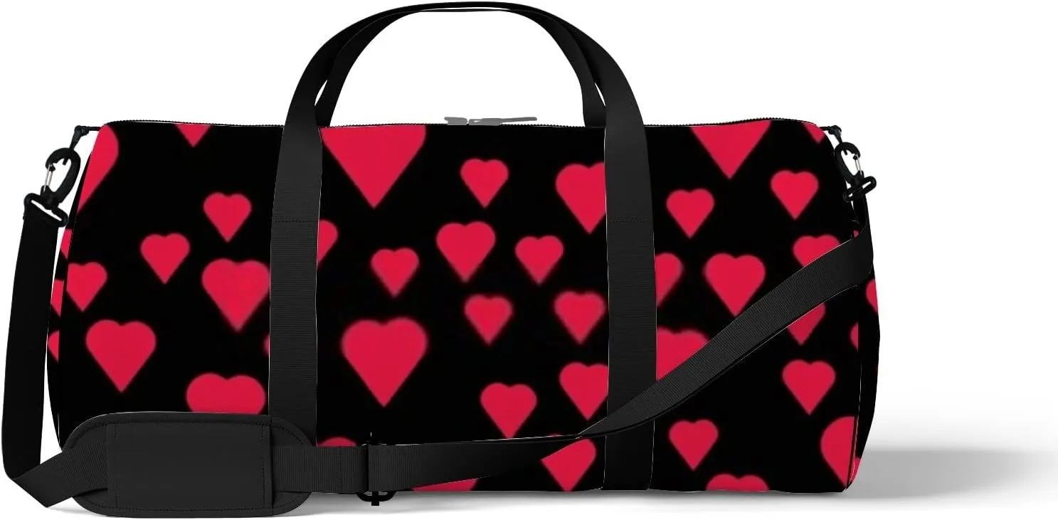 Sports Gym Bag for Women and Men Waterproof Simple Hearts Pattern Red Duffel Bag Lightweight Carryon Traveling Boarding Gripsack