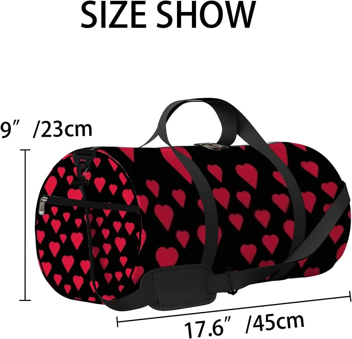 Sports Gym Bag for Women and Men Waterproof Simple Hearts Pattern Red Duffel Bag Lightweight Carryon Traveling Boarding Gripsack