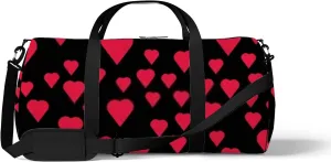 Sports Gym Bag for Women and Men Waterproof Simple Hearts Pattern Red Duffel Bag Lightweight Carryon Traveling Boarding Gripsack