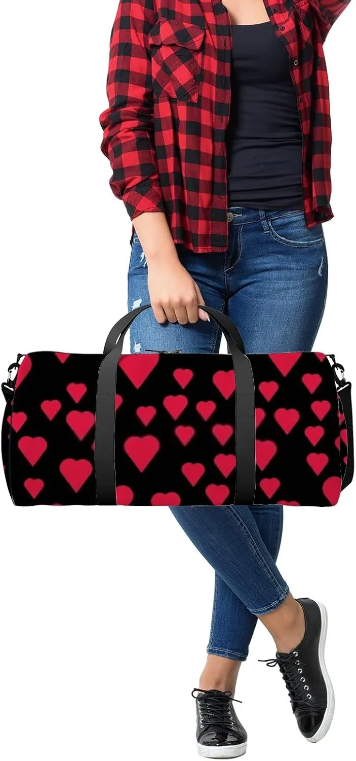 Sports Gym Bag for Women and Men Waterproof Simple Hearts Pattern Red Duffel Bag Lightweight Carryon Traveling Boarding Gripsack