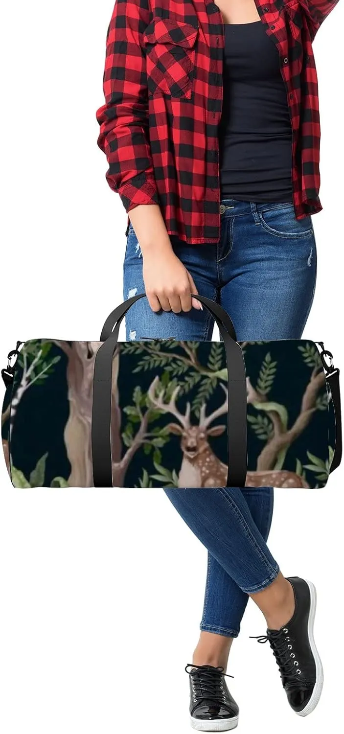 Sports Gym Bag for Women and Men Waterproof Trees Forest Animals Green Duffel Bag Lightweight Carryon Traveling Boarding Gripsack